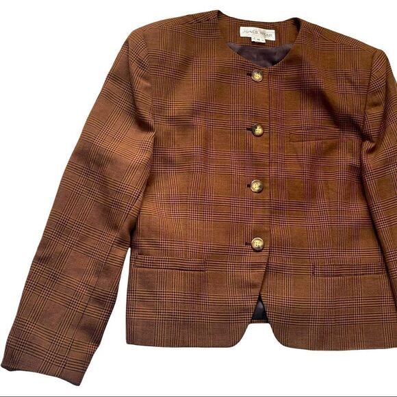 Jones Wear Brown Plaid Round Neck Blazer Sz 16 - Picture 3 of 14